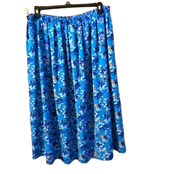Vintage Koret Tropical Blue Floral Maxi Skirt with Flare Woman Size 20W - Picture 2 of 7
